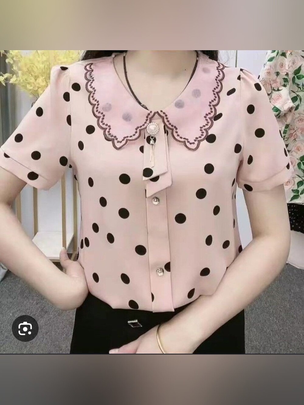 Korean Pink Polka Dot Collar Blouse
